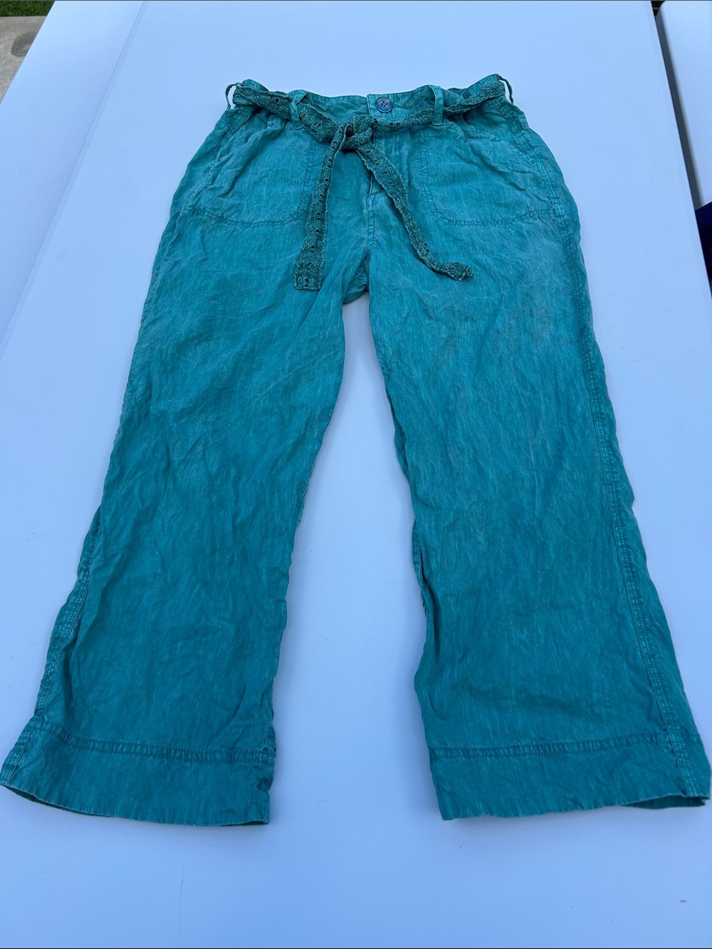 Women’s  Teal soft surroundings Capri Pants with Braided Tie Waist size 6